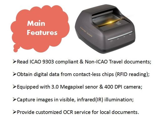 Compact 235*250*148mm Scanner de permis de conduire et lecteur de passeport d'hôtel avec SDK