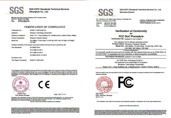 2 secondes de vitesse de balayage Sinosecu lecteur de passeport et le scanner de carte d'identité pour le contrôle d'accès
